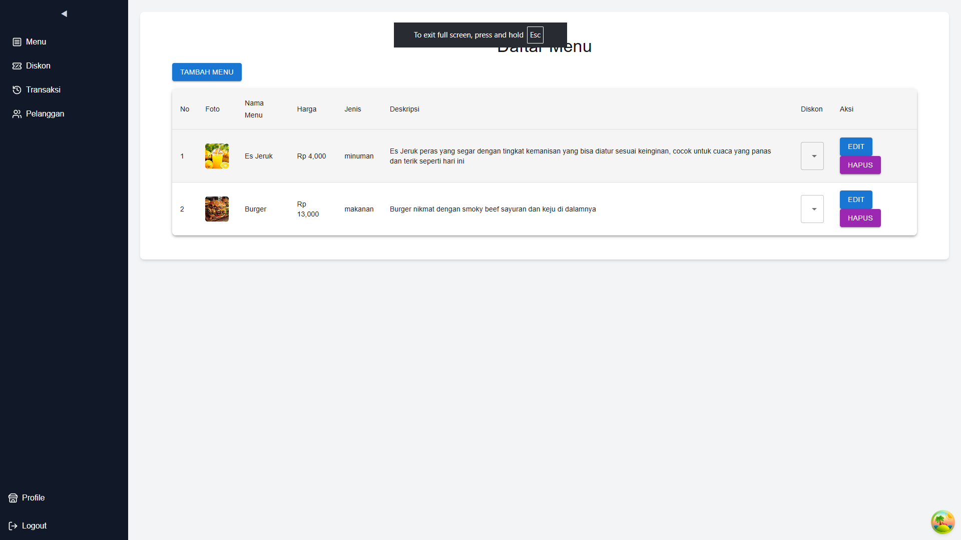 UKK Canteen Admin Dashboard website